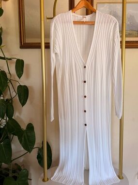 Free People White Ribbed Knit Cardigan